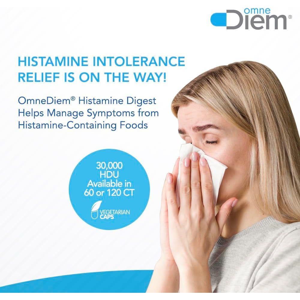 Omne Diem Histamine Digest DAO 30,000 HDU - 120 Caps - Histamine Neutralizing Enzyme - Relieve Histamine Intolerance with Diamine Oxidase