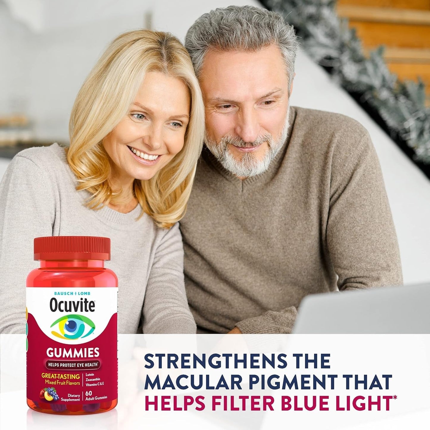 Ocuvite Vitamin & Mineral Supplement for Eye Health Adult Gummies, Contains Lutein & Zeaxanthin, Mixed Fruit, 60 Count