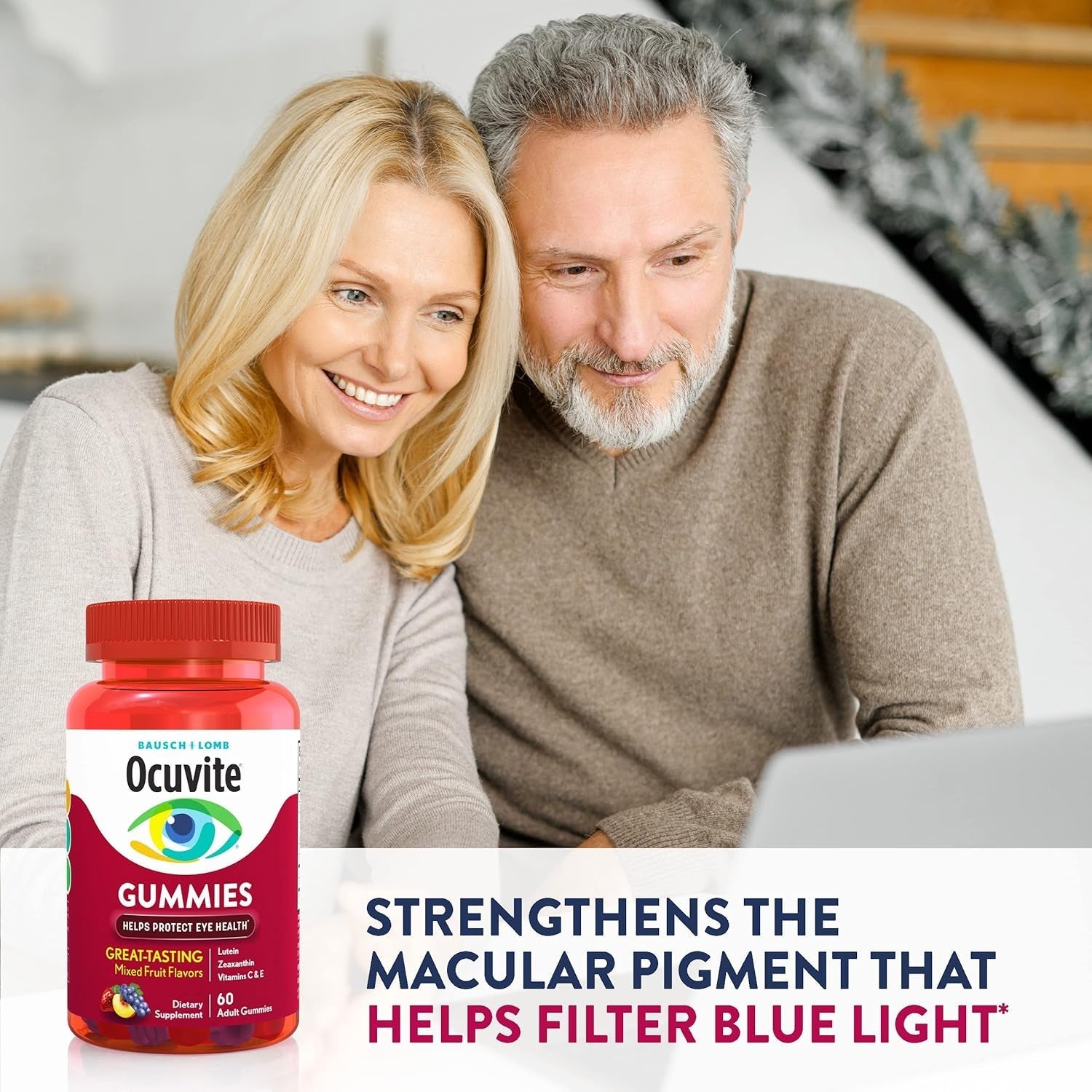 Ocuvite Vitamin & Mineral Supplement for Eye Health Adult Gummies, Contains Lutein & Zeaxanthin, Mixed Fruit, 60 Count