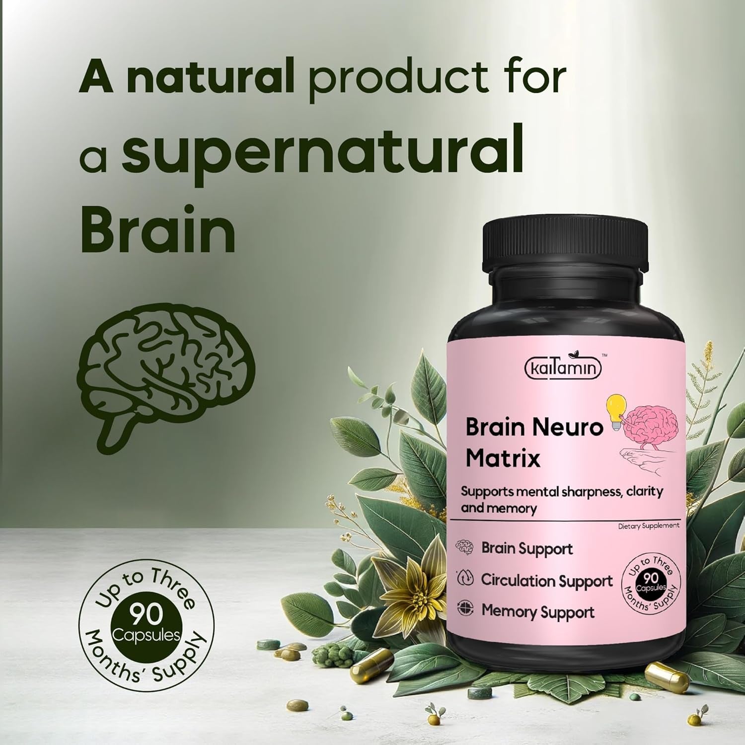 Nootropic Vitamin Brain Matrix - Memory, Focus & Aging Support - Decaffeinated - 90 Tablets.
