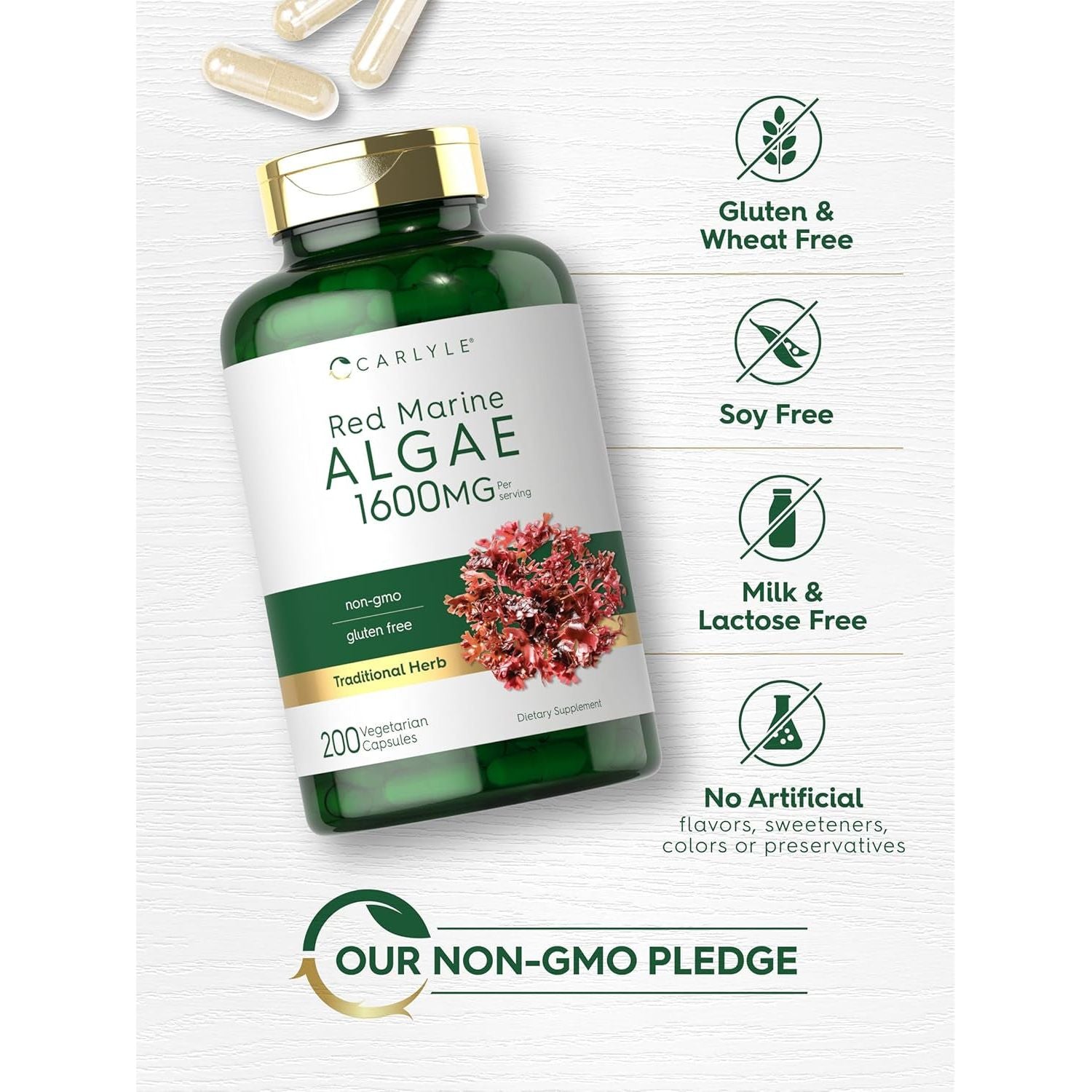 Carlyle Red Marine Algae 1600Mg | 200 Capsules | Vegetarian Supplement