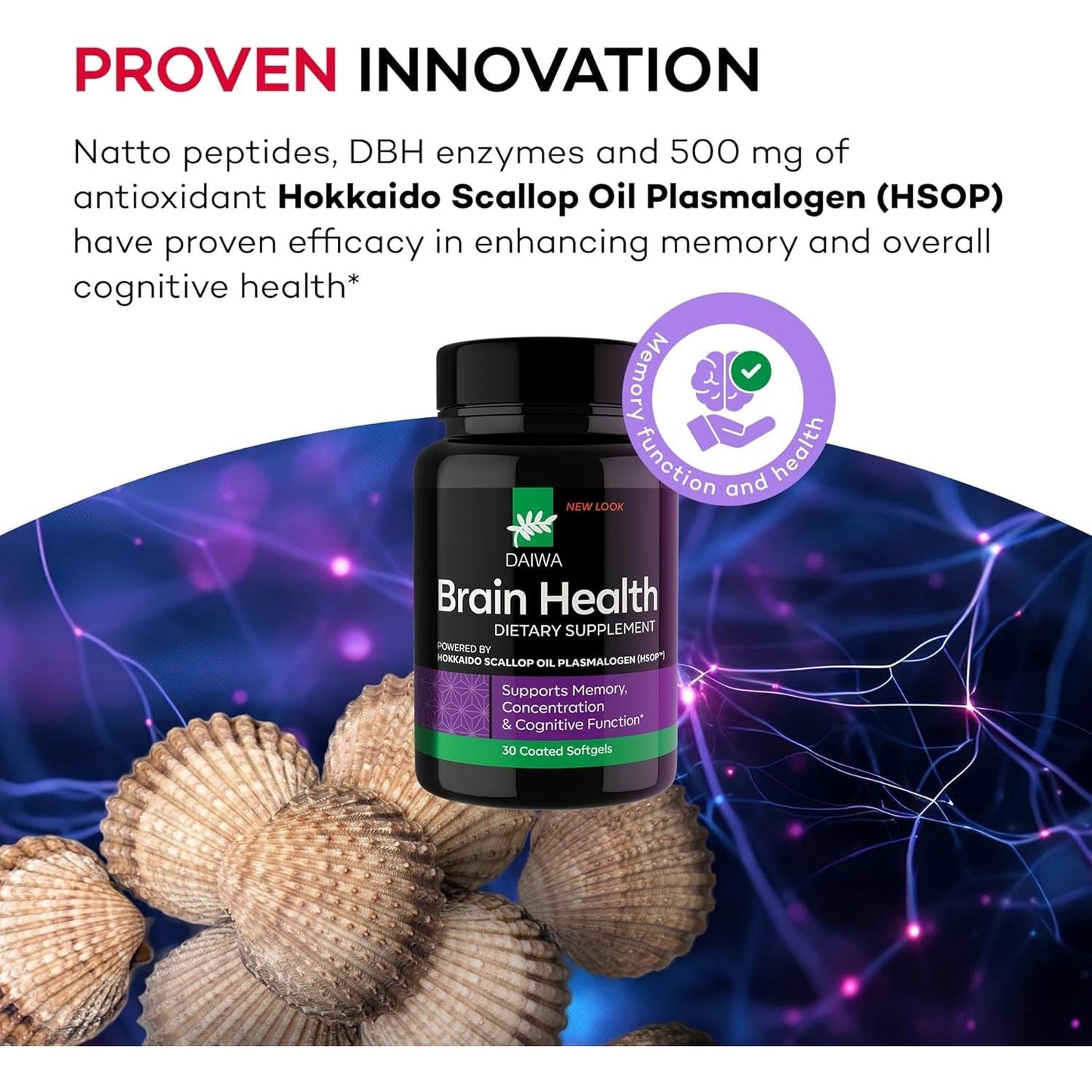 Daiwa Brain Health Supplement for Adults - Plasmalogen Focus Supplement for Memory and Concentration 30/Ct