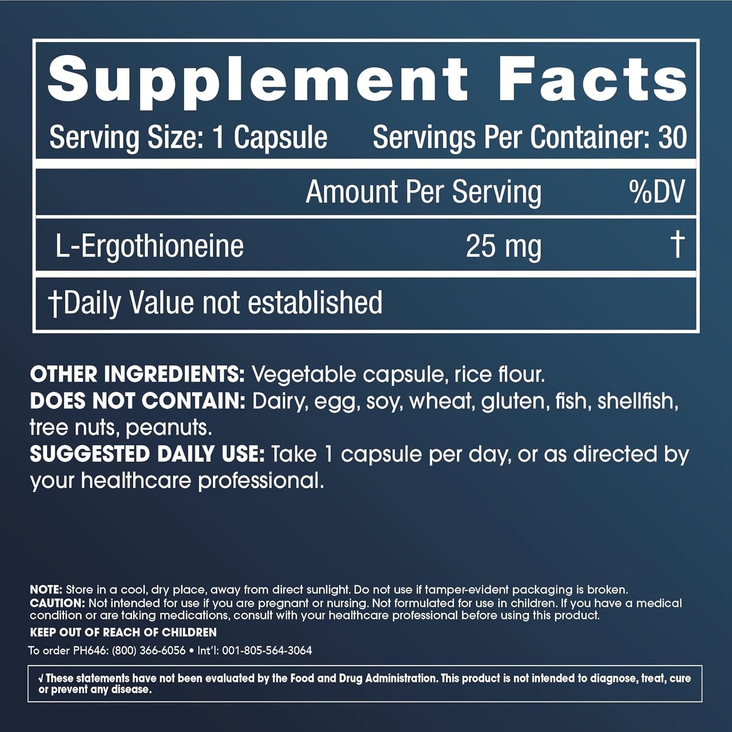 Prohealth Ergothioneine 5X Strength. 25Mg for Improved Cognition, Heart Health. Essential Longevity Vitamin, 30 Servings