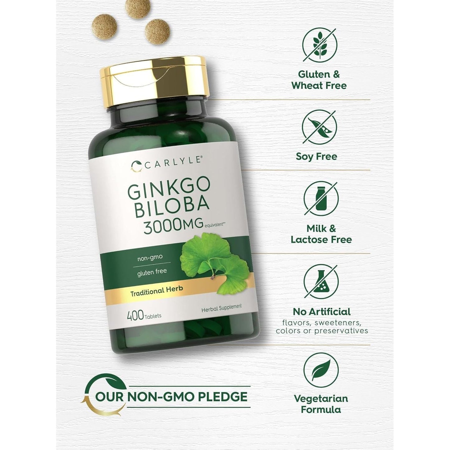 Carlyle Ginkgo Biloba 3000Mg | 400 Tablets | Non-Gmo, Gluten Free Herbal Supplement