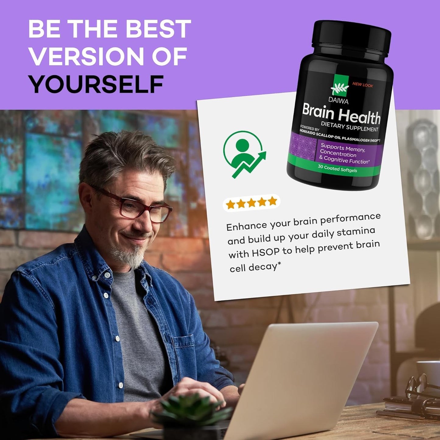 Daiwa Brain Health Supplement for Adults - Plasmalogen Focus Supplement for Memory and Concentration 30/Ct