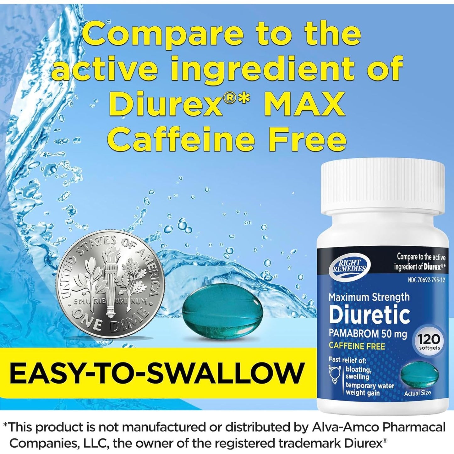Maximum Strength Caffeine-Free Diuretic Softgels, Pambrom 50Mg, Helps Relieve Heaviness Due to Water Weight Gain (120 Count)