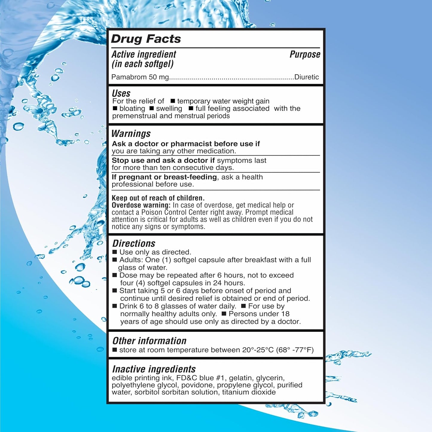 Maximum Strength Caffeine-Free Diuretic Softgels, Pambrom 50Mg, Helps Relieve Heaviness Due to Water Weight Gain (120 Count)