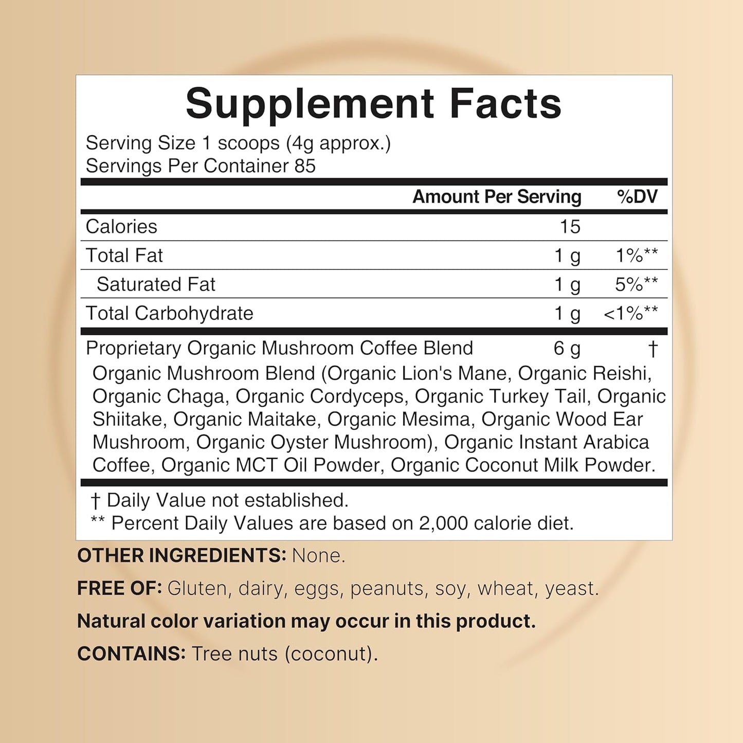 Organic Mushroom Coffee with MCT Oil, 12Oz (85 Servings) –  Energy, Immune Booster & Brain Health Support