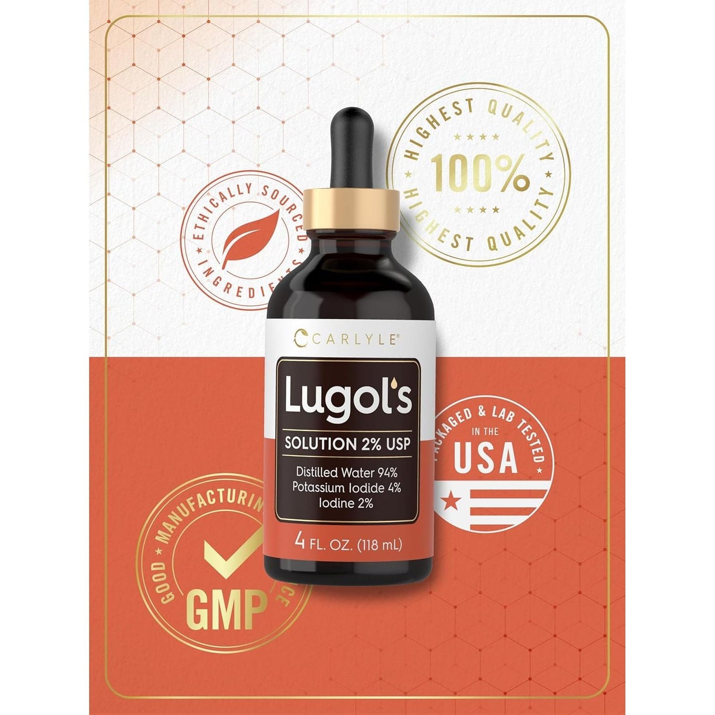 Carlyle Lugols Iodine 2 Percent | Potassium Iodide and Iodine Solution 2% Liquid Drops (4 Fl Oz)