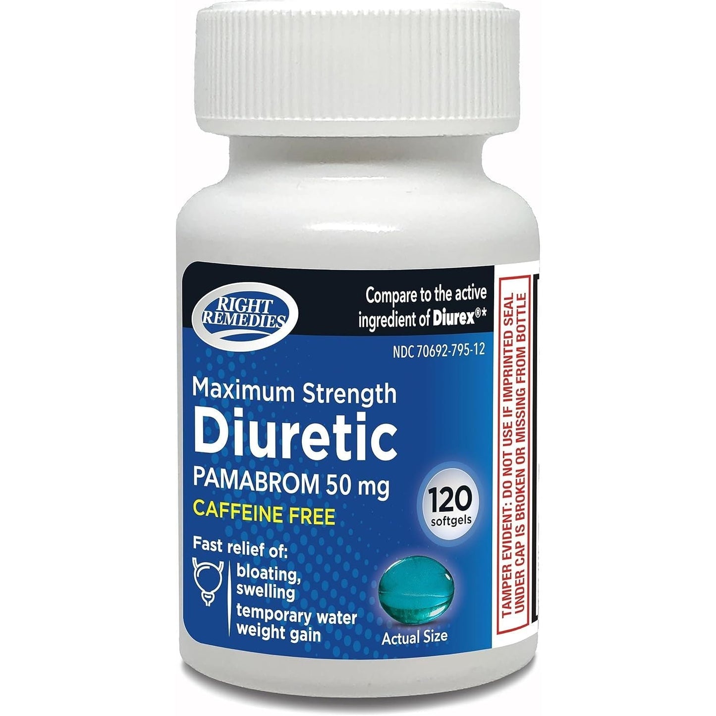Maximum Strength Caffeine-Free Diuretic Softgels, Pambrom 50Mg, Helps Relieve Heaviness Due to Water Weight Gain (120 Count)