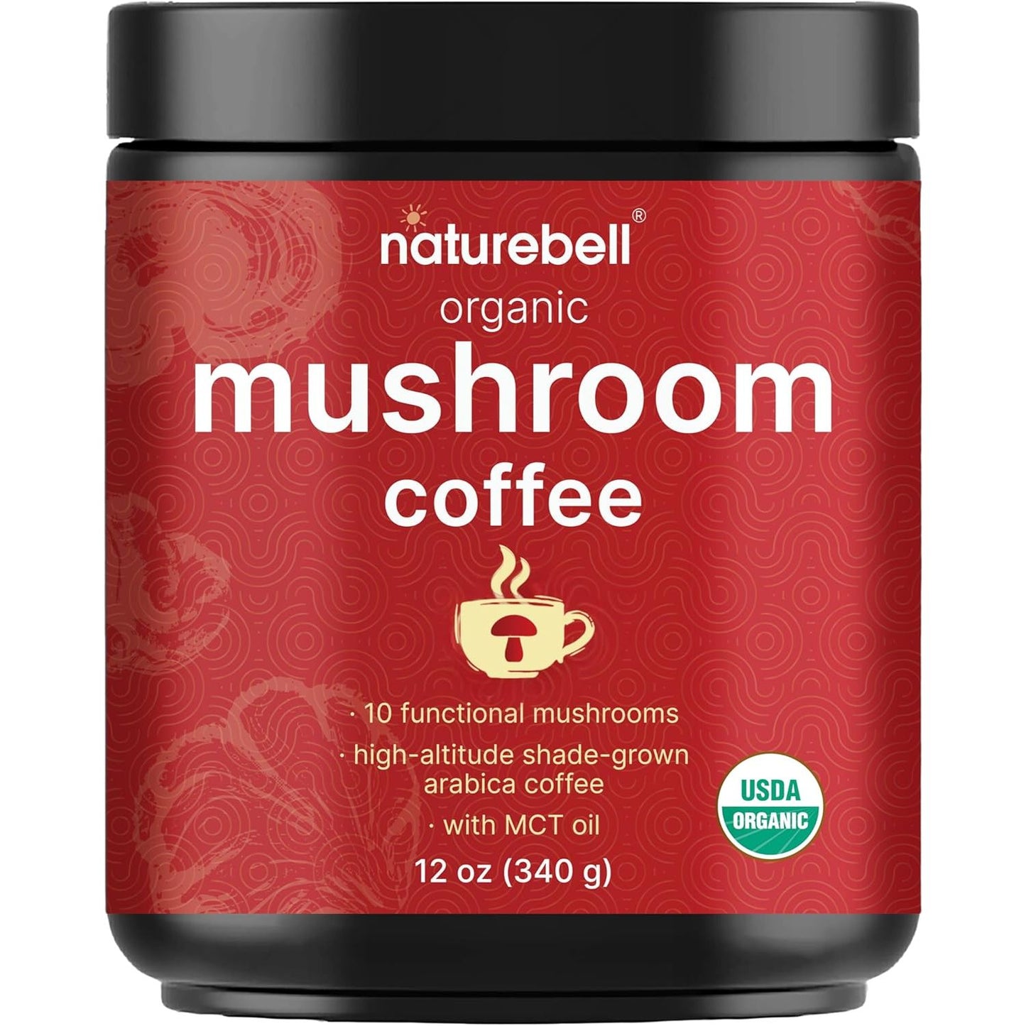Organic Mushroom Coffee with MCT Oil, 12Oz (85 Servings) –  Energy, Immune Booster & Brain Health Support