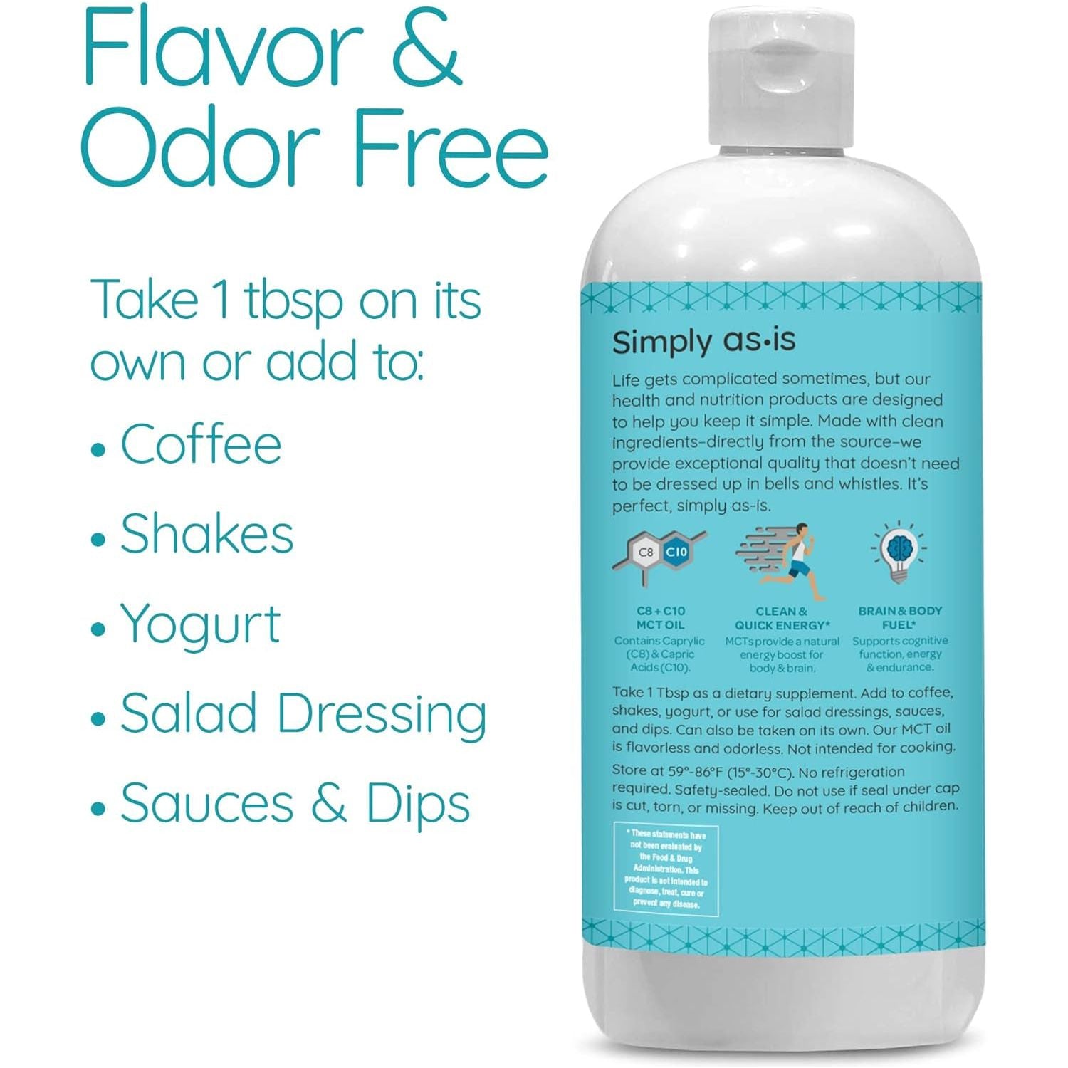 AS-IS Simply Premium MCT Oil C8 & C10 | Unflavored | Quick Clean Energy | 32 Fl Oz (63 Servings)