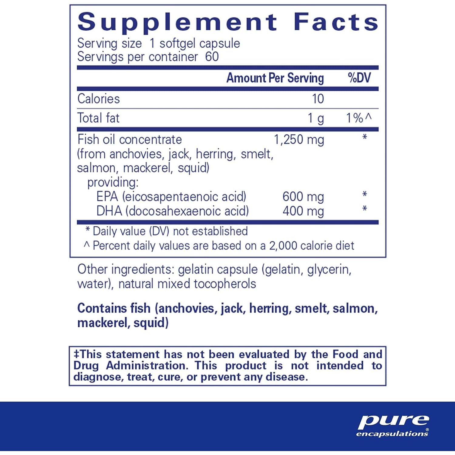 Pure Encapsulations O.N.E. Omega - Fish Oil Supplement for Heart Health, Joints, Skin, Eyes, and Cognition  60 Softgel