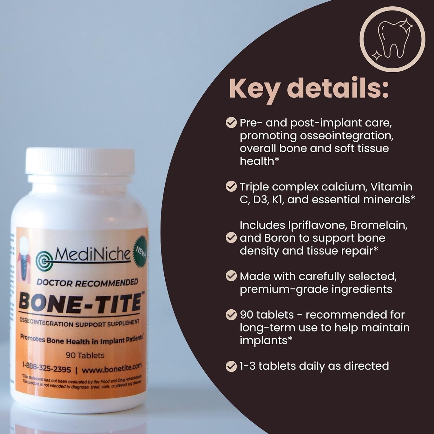 Bone-Tite Osseointegration Support Supplement to Promote Dental Implant Support | 90 Tablets