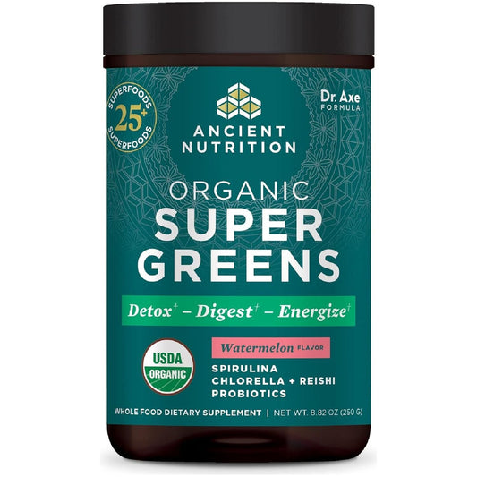 ANCIENT NUTRITION Organic Supergreens Powder with Probiotics for Digestive & Energy Support, 25 Servings