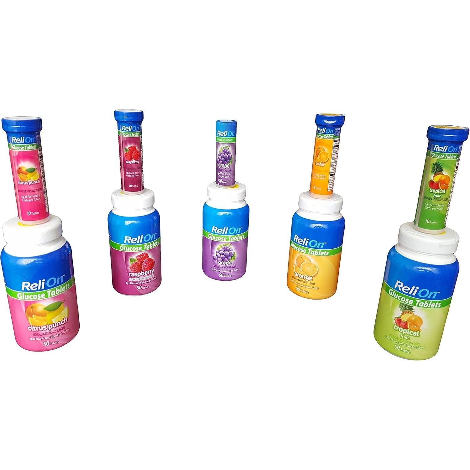 Relion Glucose, 50 Tablets with On-The-Go Tube, 10 Tablets. (Orange) by Reli On