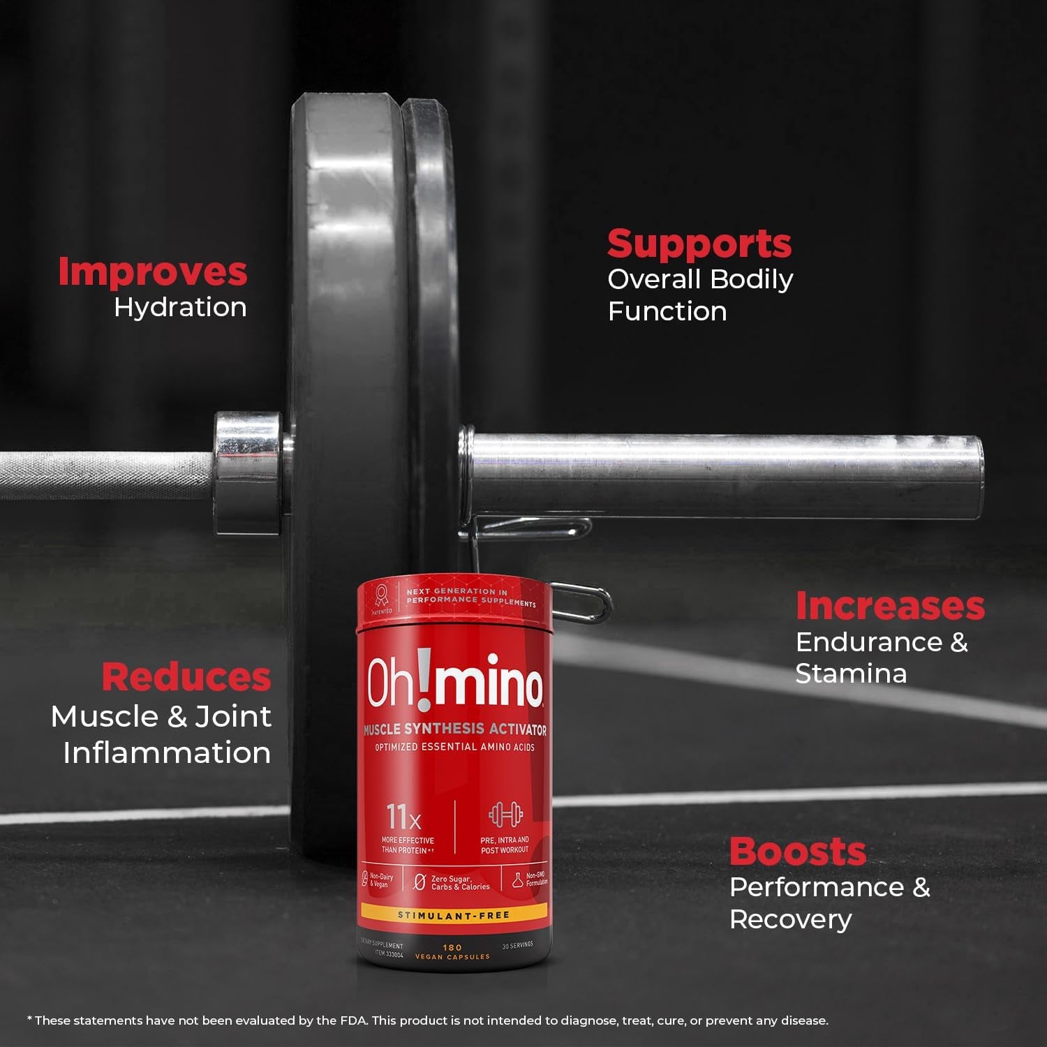 Oh!Mino Amino Acids Supplement for Protein Synthesis - Eaas Capsules for Muscle Recovery, Pre & Post Workout (30 Servings)