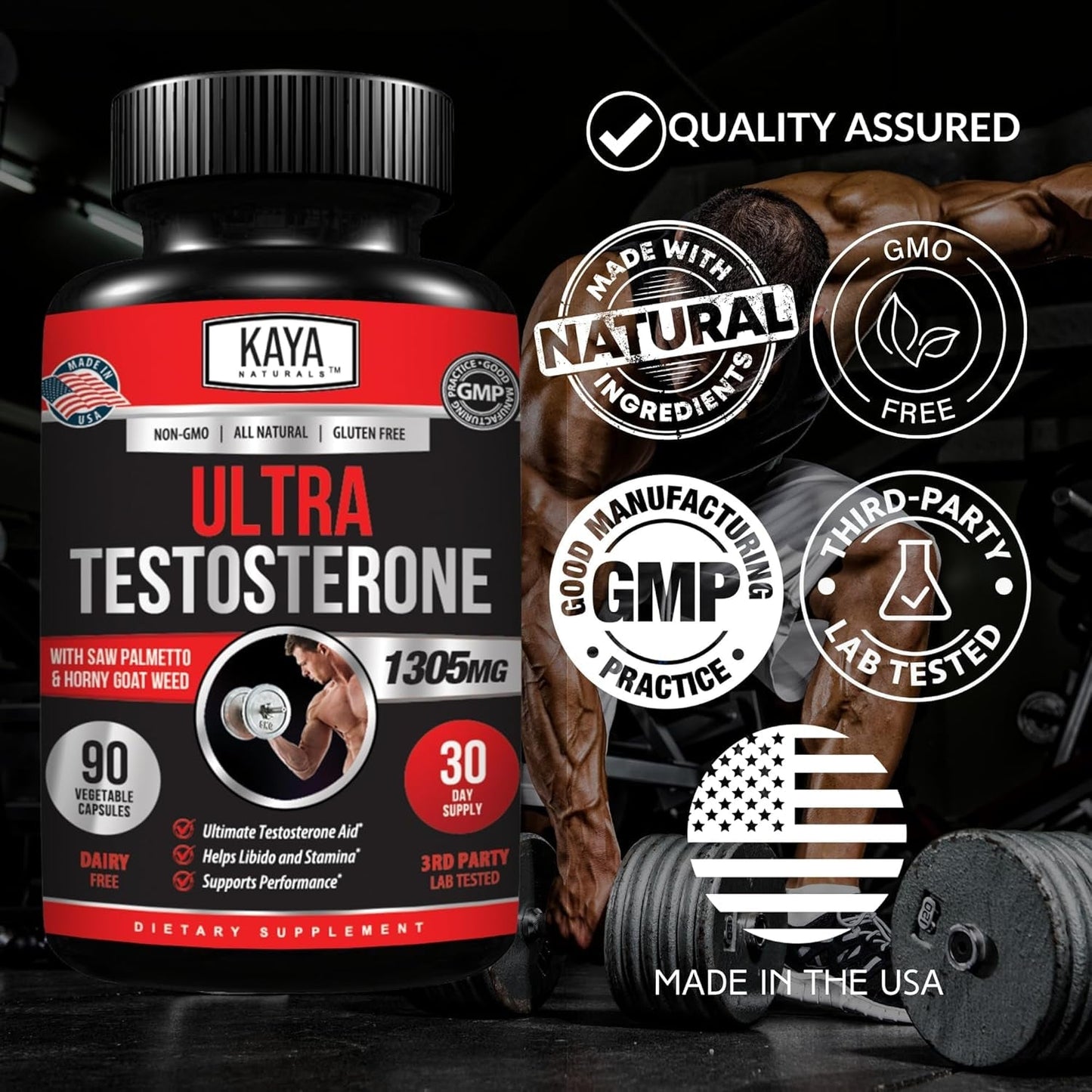 Kaya Naturals Ultra Testosterone - Men'S Testosterone Booster with Tongkat Ali, Horny Goat Weed, Tribulus 90 Count