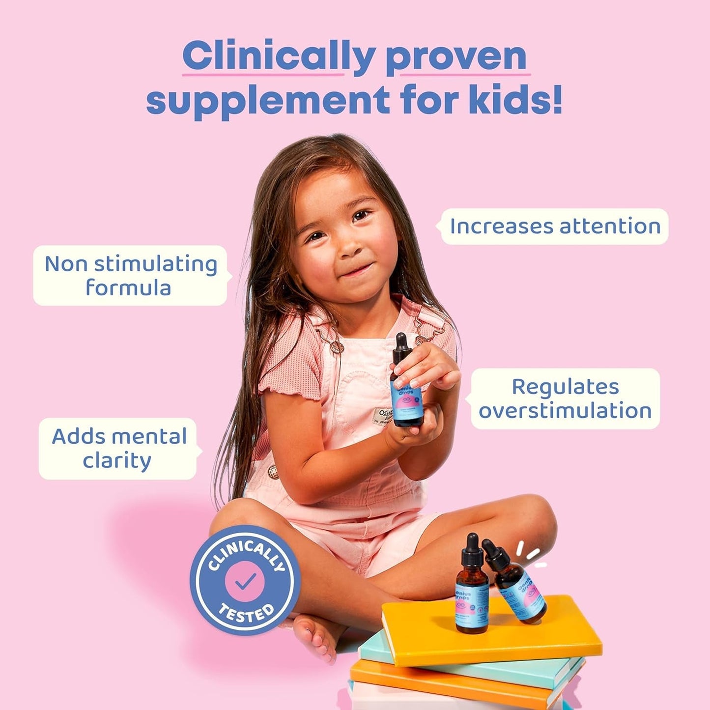 Joyspring Genius Drops - Clinically Proven Focus Supplement Helps Kids Perform Better in School  (4 Fl Oz) 120 Servings