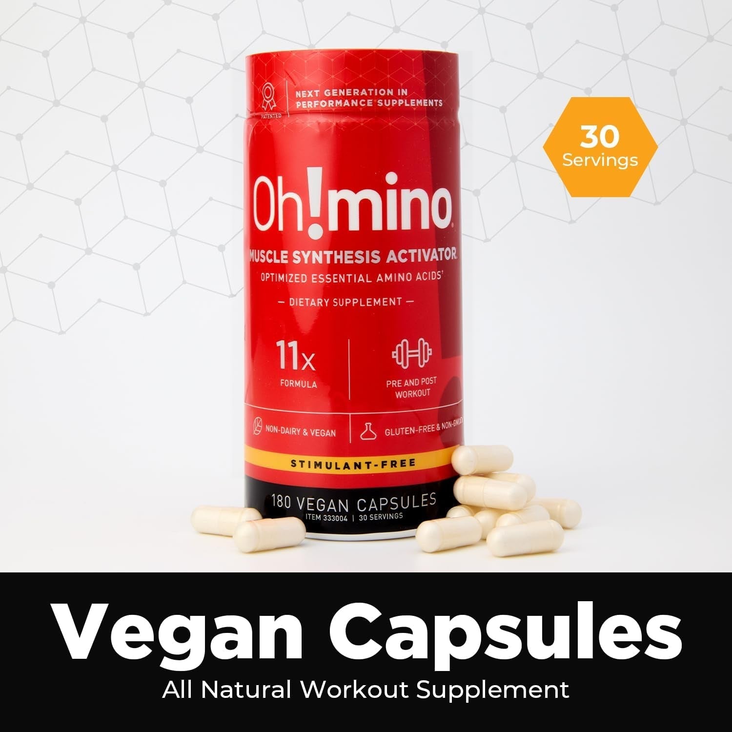 Oh!Mino Amino Acids Supplement for Protein Synthesis - Eaas Capsules for Muscle Recovery, Pre & Post Workout (30 Servings)