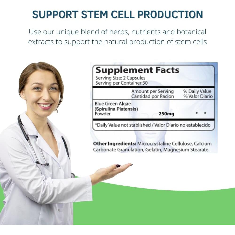 Bioxtron Natural AFA Stem Cell Supplement - Support Joints & Muscles - Immune System Support - Support Energy Levels - Natural Blue Green Algae Spirulina - 60 Caps