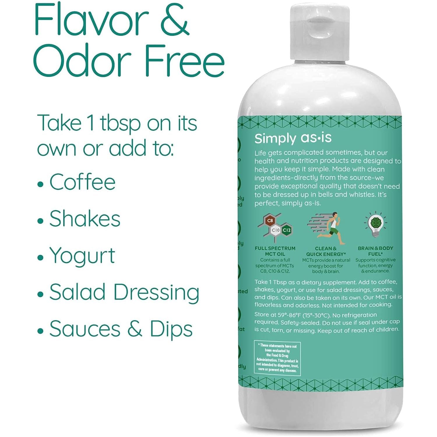 AS-IS Simply Full Spectrum MCT Oil C8, C10 & C12 | Unflavored | Perfect for Morning Coffee - 32 Fl Oz (63 Servings)