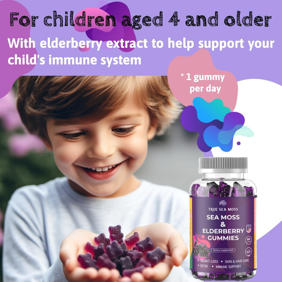 Sea Moss Elderberry Gummies with Magnesium, Burdock Root and Bladderwrack – Daily Nutritional Support for Kids and Adults | 60Pcs