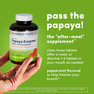 American Health Papaya Enzyme with Chlorophyll - Promotes Nutrient Absorption - 100 Chewable Tablets
