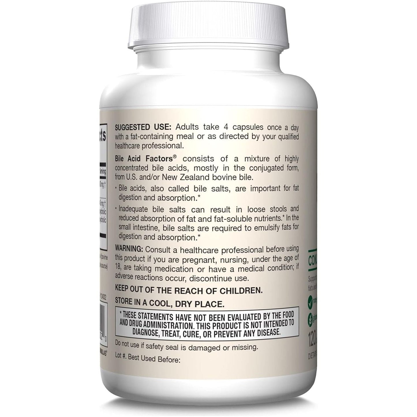 Jarrow Formulas Bile Acid Factors 1000 Mg for Digestion Support and Absorption of Fats & Fat-Soluble Nutrients, 120 Capsules