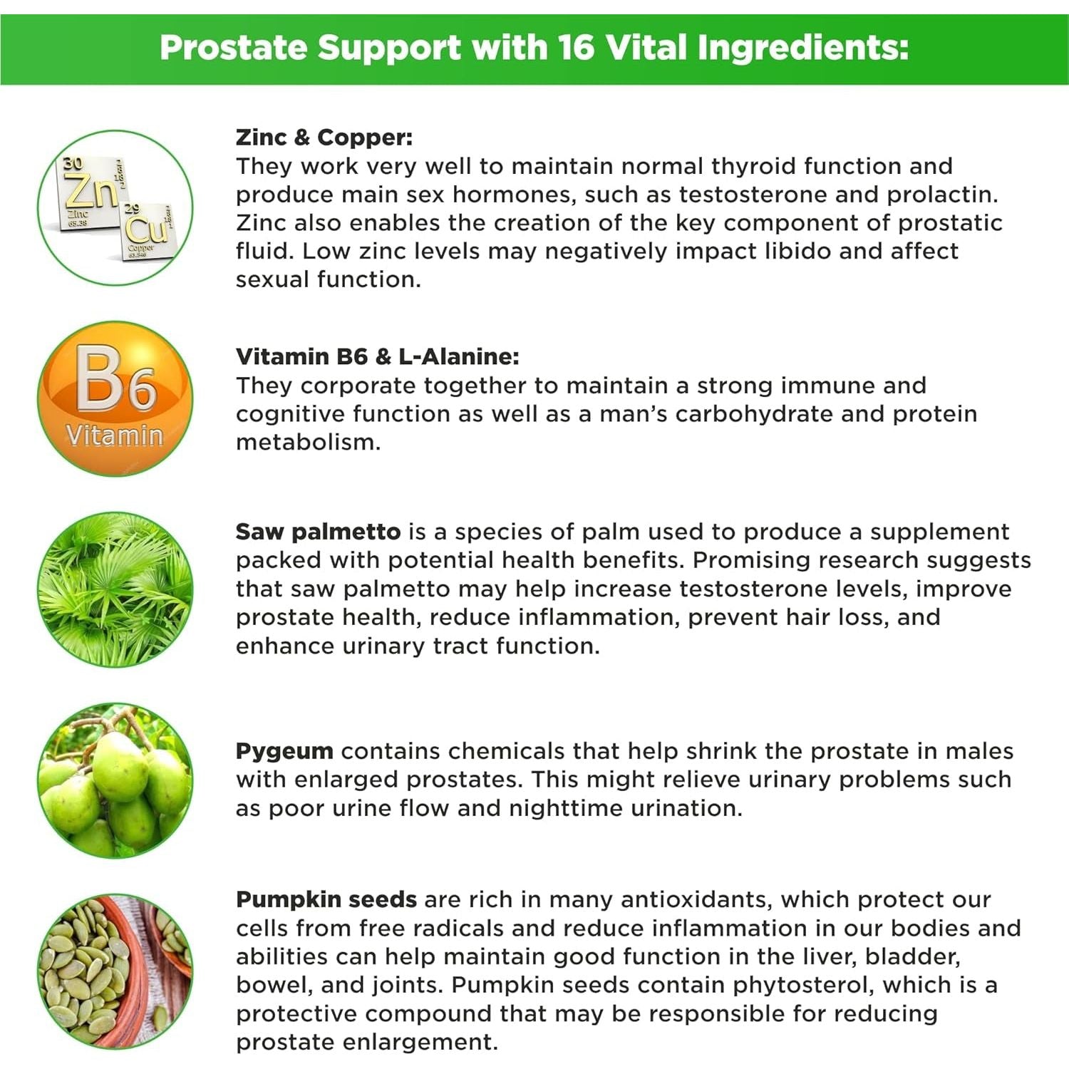Prostate Support Supplement for Men with Saw Palmetto, Pygeum Bark, Pumpkin Seed and Zinc, 120 Capsules