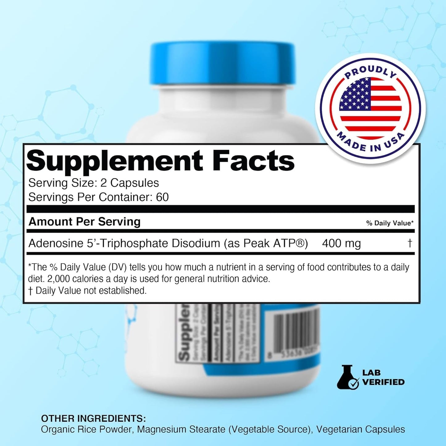 ATP Capsules - 120 Capsules - Adenosine Triphosphate Disodium - 400Mg