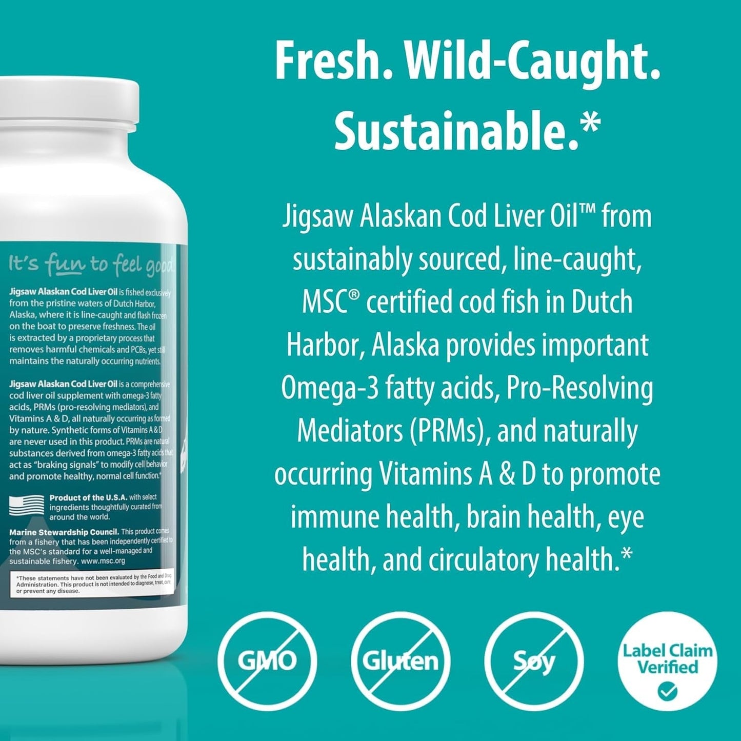 Jigsaw Health Alaskan Cod Liver Oil | 900 Mg Omega-3S with EPA, DHA, and DPA 60 Servings