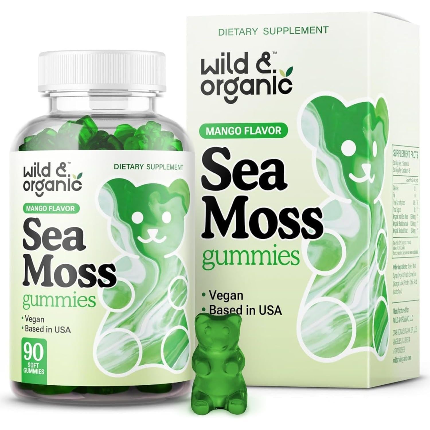 Wild & Organic Irish Sea Moss Gummies 1600 Mg for Overall Support - Chondrus Crispus - 90 Vegan
