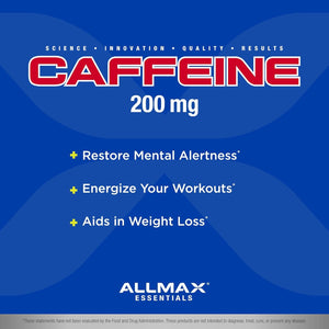 ALLMAX Nutrition Caffeine Pills, Sustained Energy & Pre - Workout Mental Focus, 200 Mg, 100 Tablets