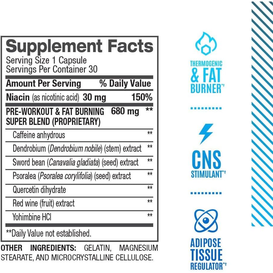 BPI Sports B4 – Extra-Strength Fat Burner –  Caffeine, Niacin, Quercetin, Yohimbine – 30 Servings – 710Mg