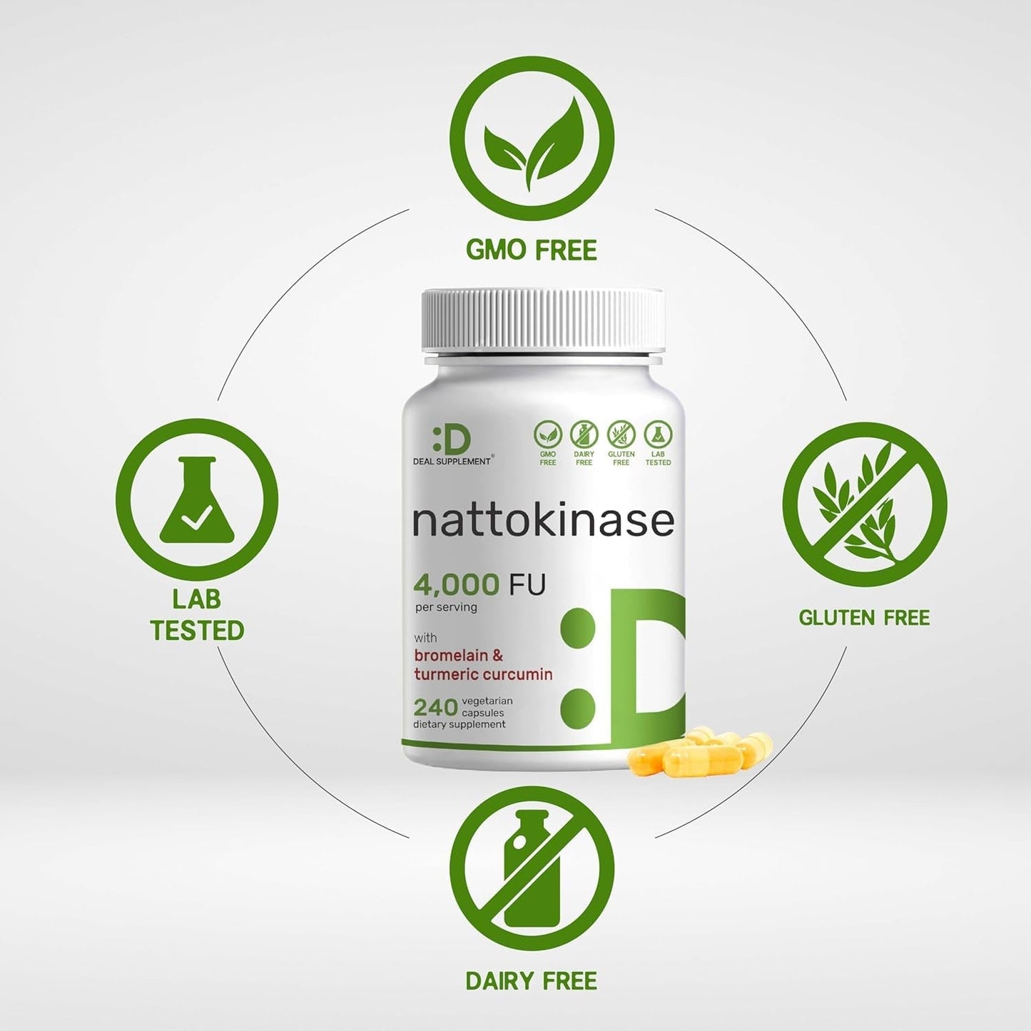 DEAL SUPPLEMENT Nattokinase 4,000 FU per Serving, 240 Capsules  Heart Health & Digestive Enzymes