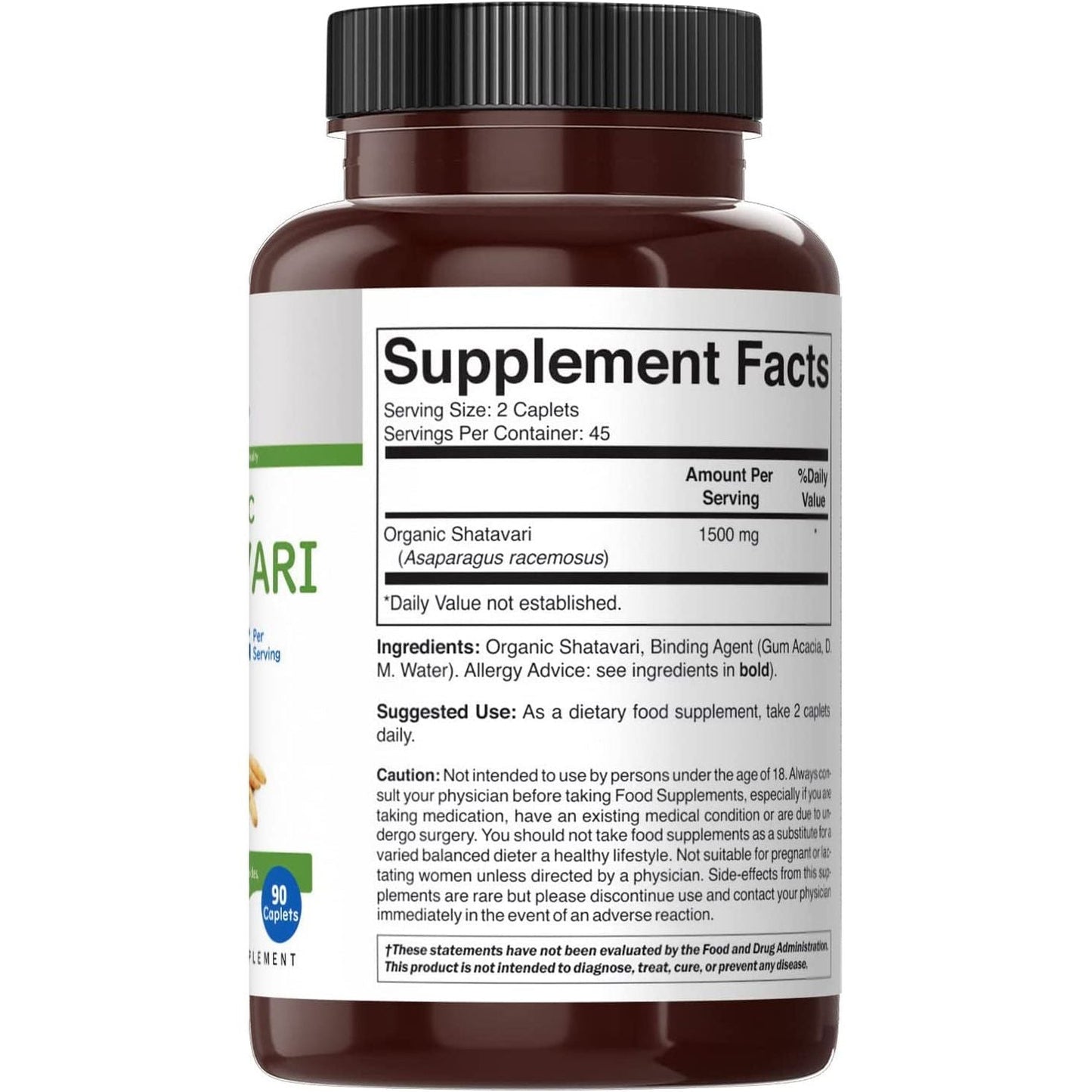 Brieofood Organic Shatavari 1500Mg, 45 Servings, Vegetarian, Gluten Free, 90 Vegetarian Tablets