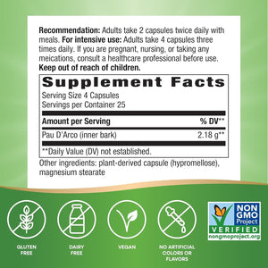 Nature'S Way Pau D'Arco Inner Bark,180 Mg per 4-Capsule Serving, 100 Capsules