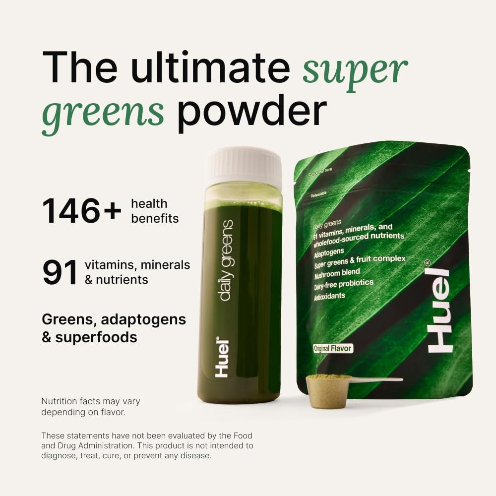 Huel Daily Greens | Superfood Greens Powder | 91 Vitamins, Minerals, and Wholefood-Sourced Ingredients 30 Servings