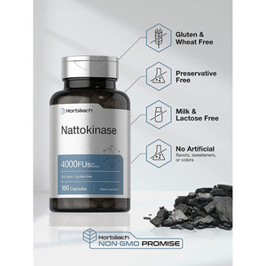 Horbäach Nattokinase Supplement 4000 FU | 150 Capsules | Non-Gmo, Gluten Free