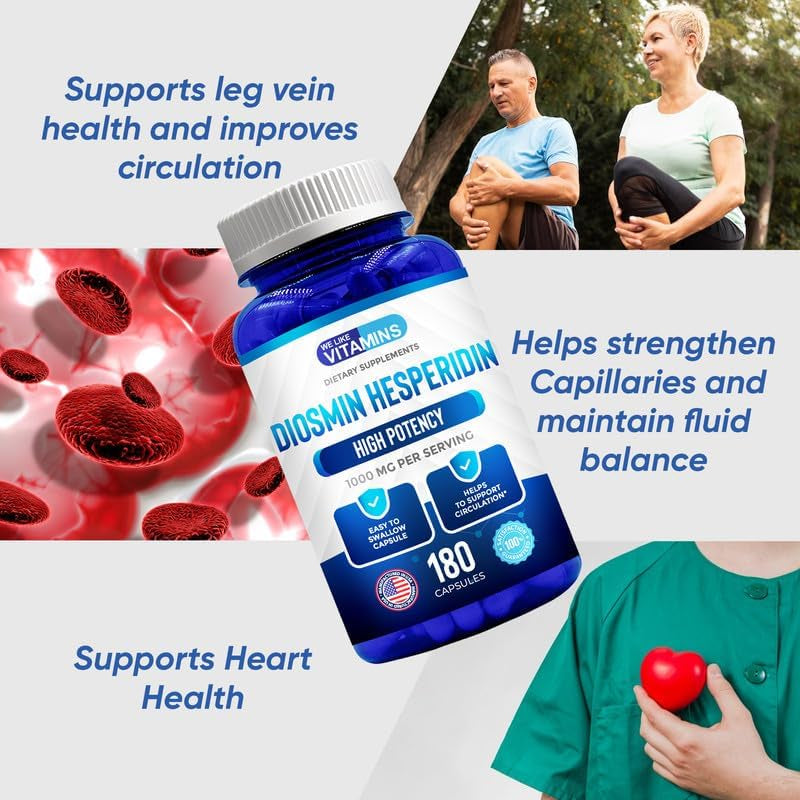 We like Vitamins Diosmin Hesperidin 1000Mg – Helps to Support Healthy Circulation, Veins, Capillaries, and Lymphatic Drainage 180 Capsules