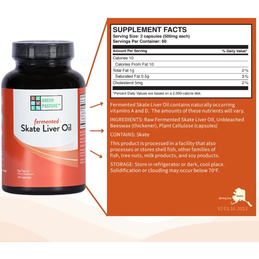 Green Pasture Fermented Skate Liver Oil - 120 Capsules
