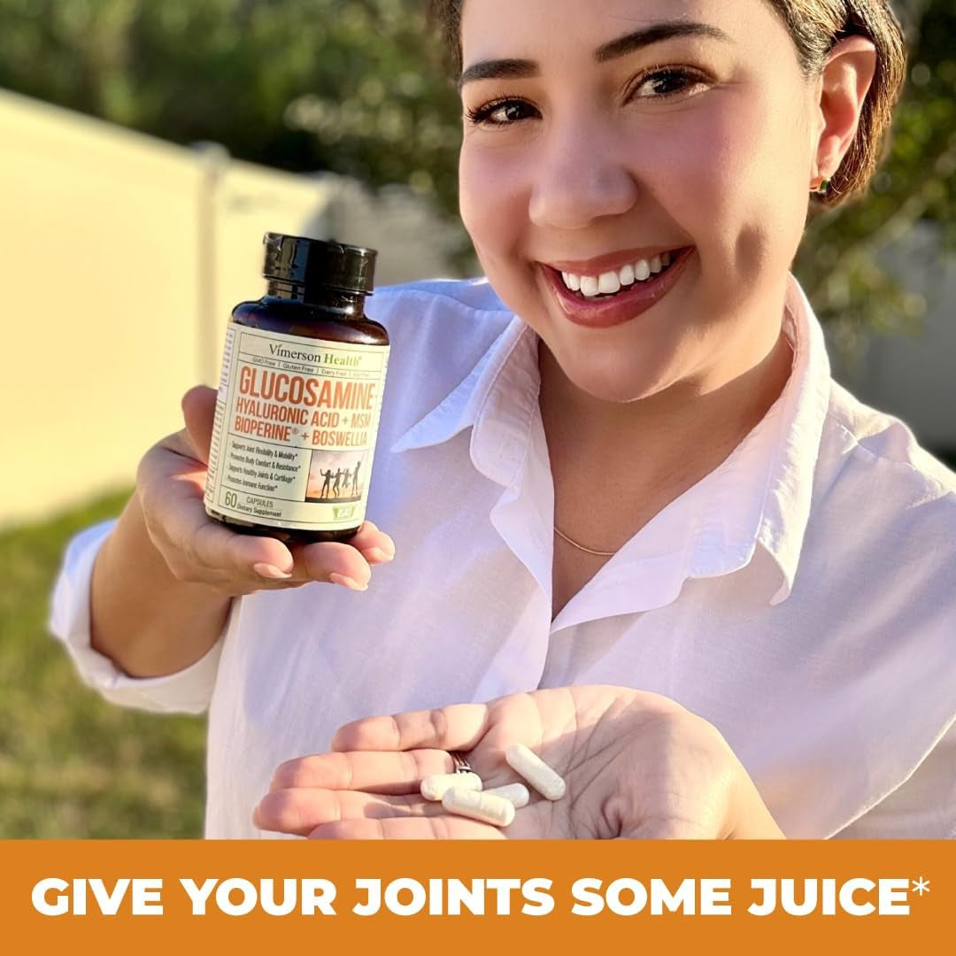 Glucosamine Sulfate with Hyaluronic Acid, Bioperine, MSM & Boswellia for Joint Health, Flexibility and Comfort. 60 Capsules