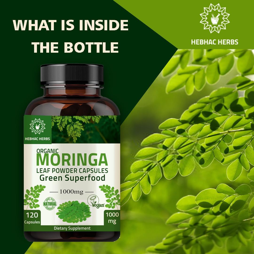Organic Moringa Capsules –  Energy, Metabolism, & Immune Support 120 Capsules 1000Mg