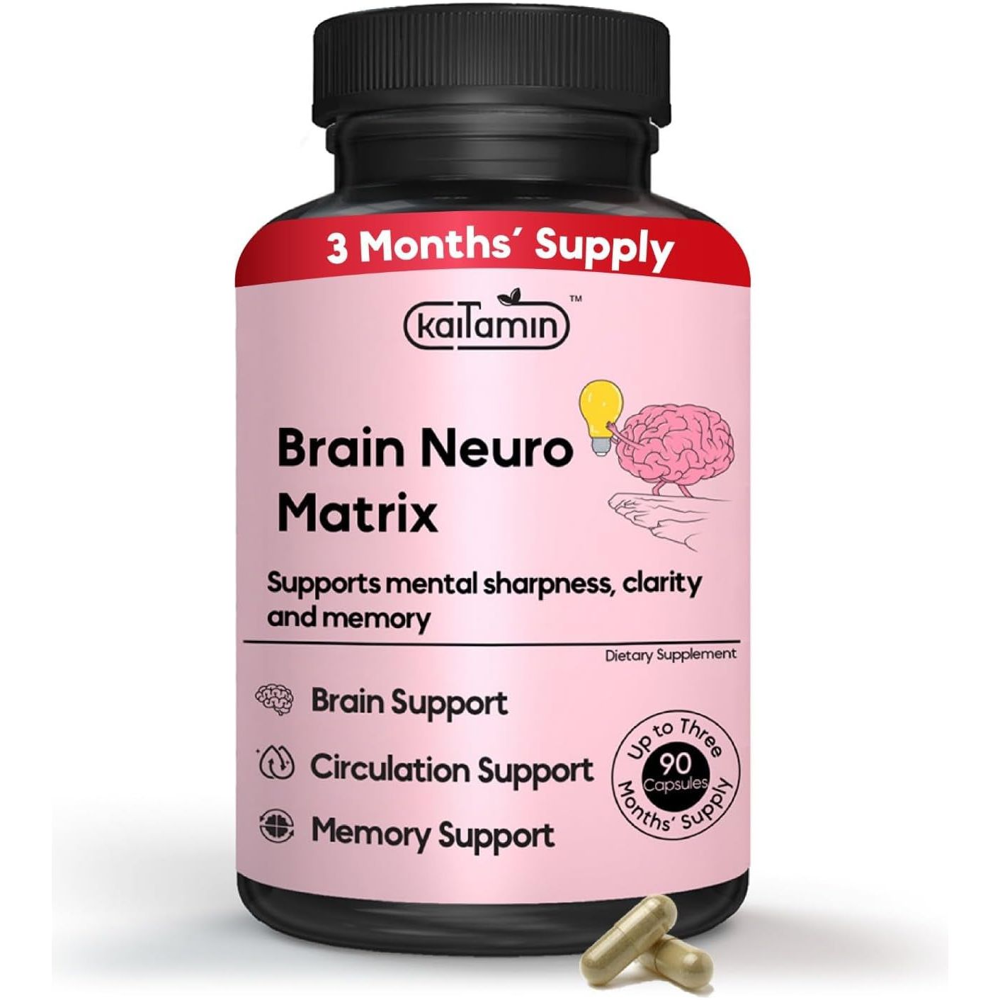 Nootropic Vitamin Brain Matrix - Memory, Focus & Aging Support - Decaffeinated - 90 Tablets.