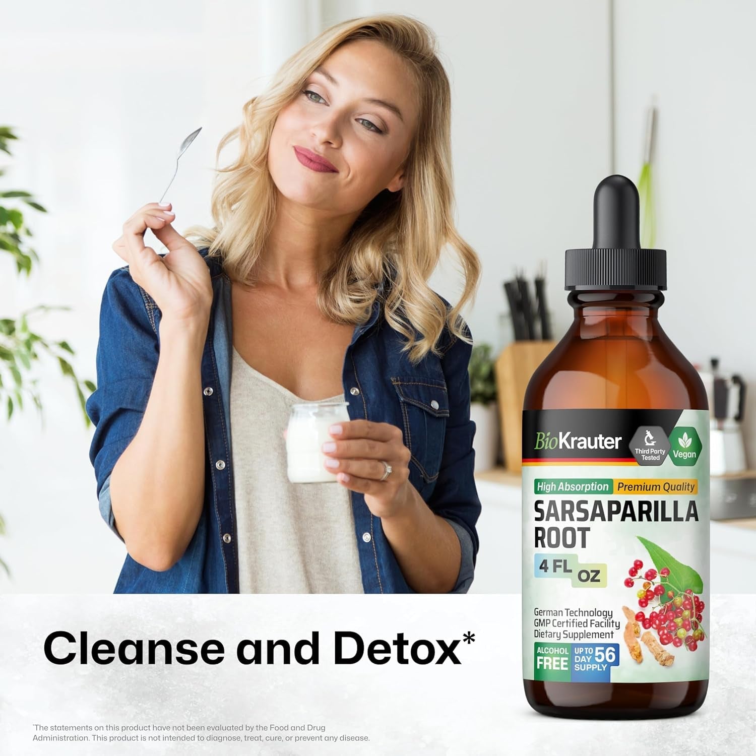 BIO KRAUTER Sarsaparilla Root Tincture for Liver Support 4 Fl.Oz.