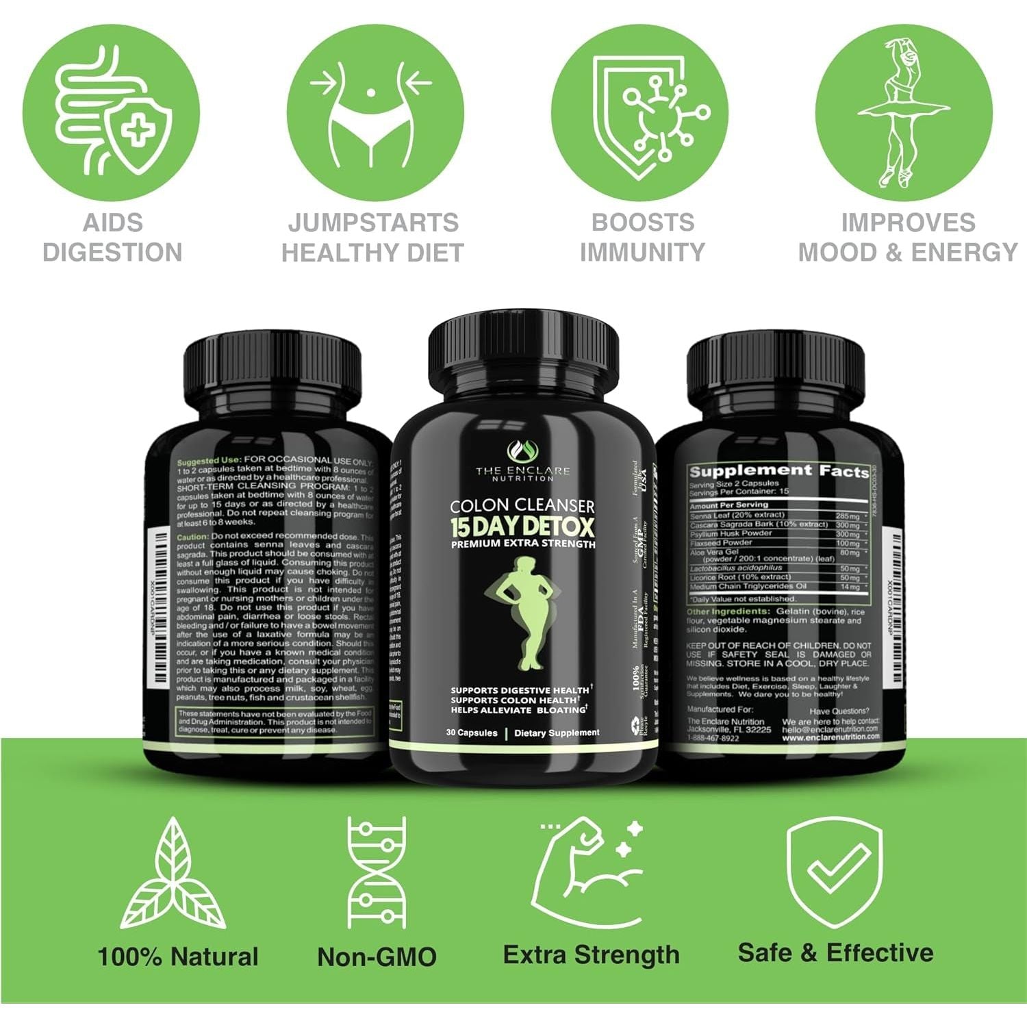 THE ENCLARE NUTRITION Colon Cleanser Detox. Premium 15 Day Fast-Acting Diet Pills