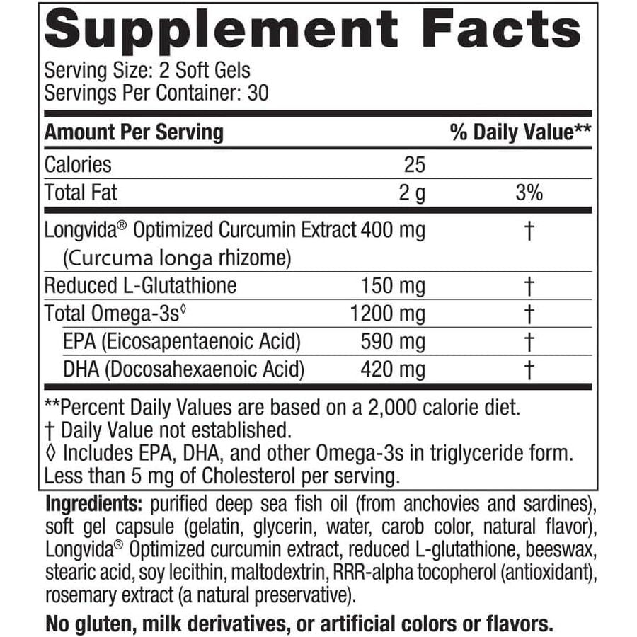 Nordic Naturals Omega Curcumin, Lemon - 1200 Mg Omega-3 + 400 Mg Optimized Curcumin - 60 Softgels