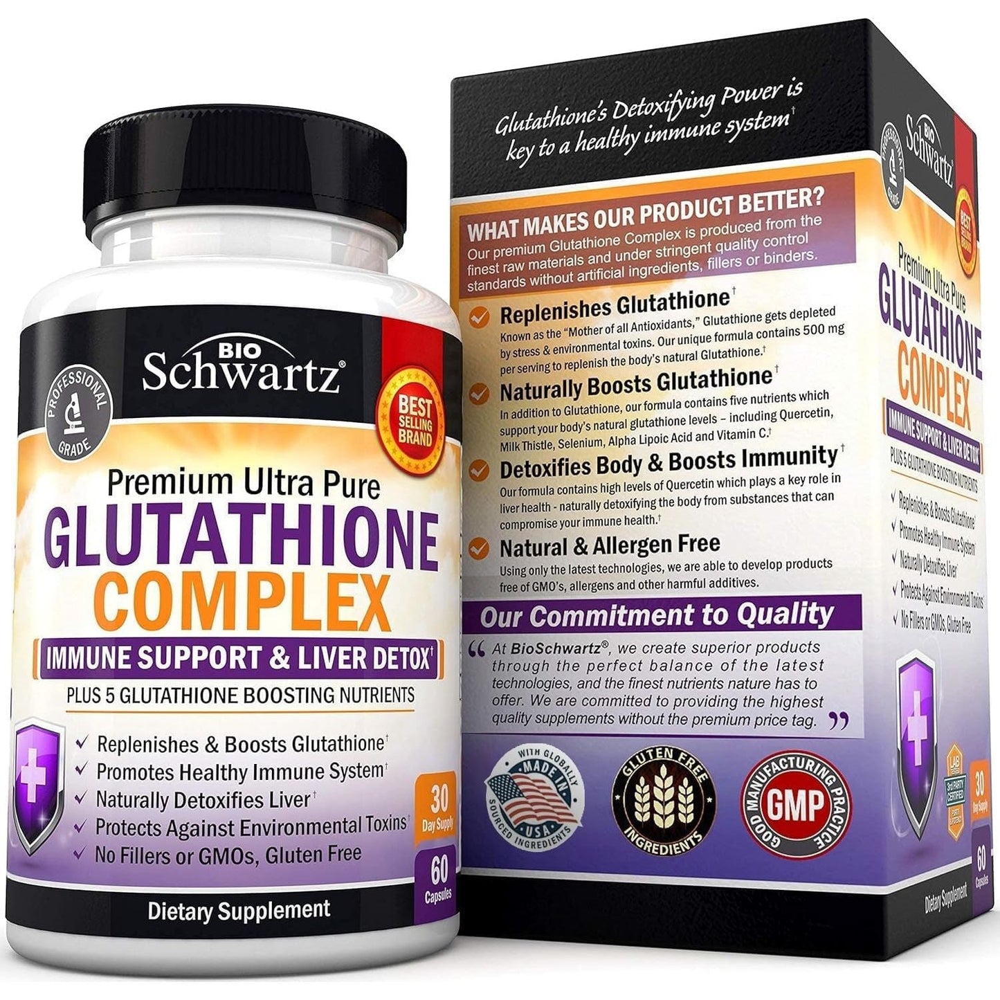 Glutathione Supplement Liver Detox - Natural Immunity Defense Health Formula and Cleanse 500Mg 60Ct