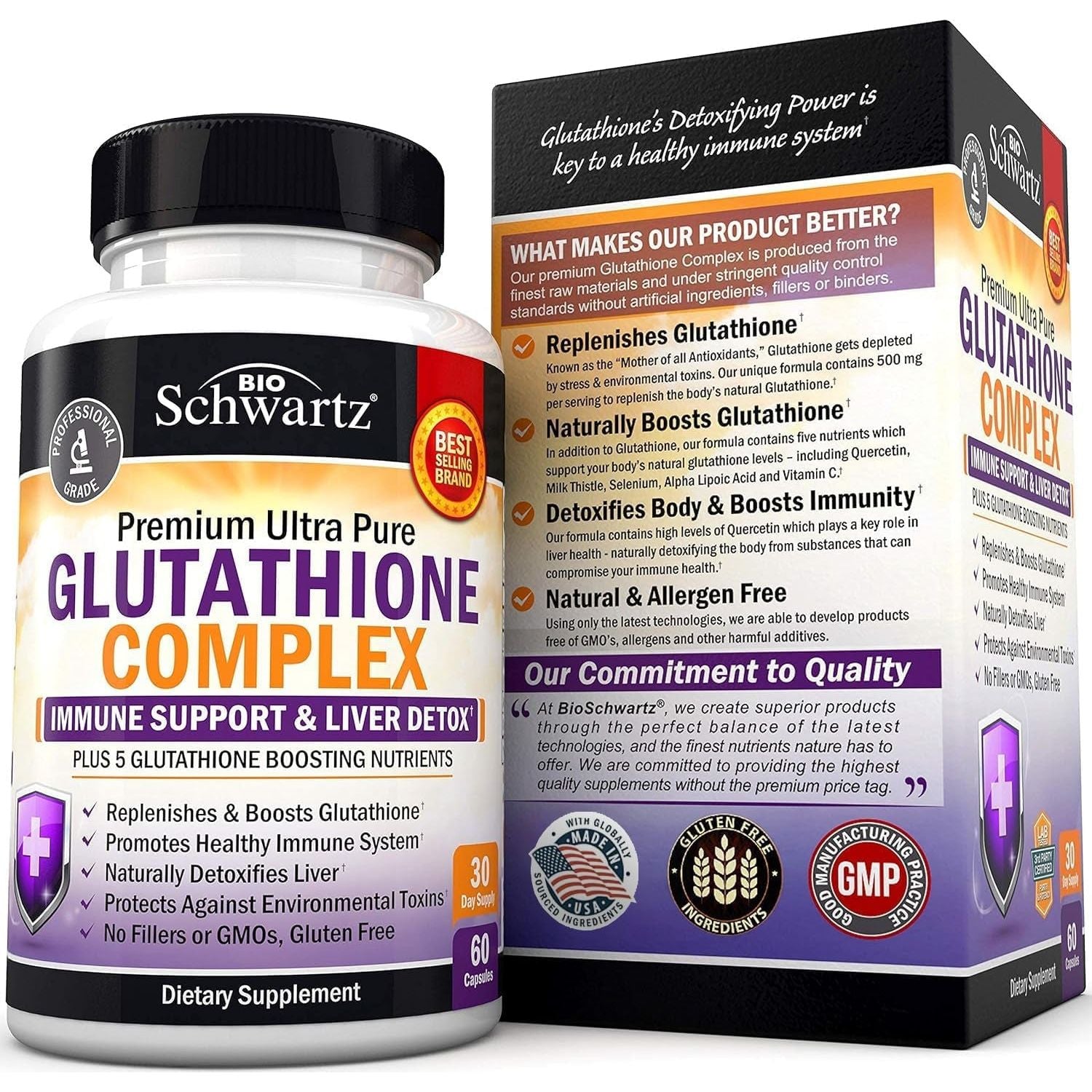 Glutathione Supplement Liver Detox - Natural Immunity Defense Health Formula and Cleanse 500Mg 60Ct